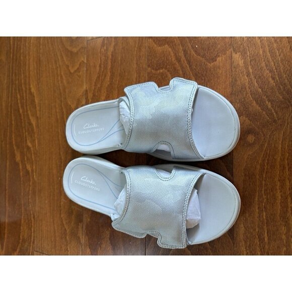 Clarks Women's Slide Sandal 11 M Bay Metallic Silver Camo Open Toe NEW - Picture 7 of 10
